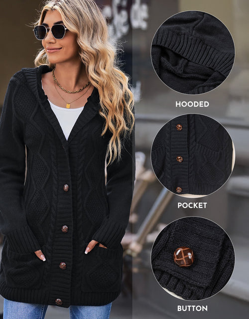 Load image into Gallery viewer, Hooded Cardigan Sweaters for Women Long Sleeve Button down Knit Sweater Coat Outwear with Pockets
