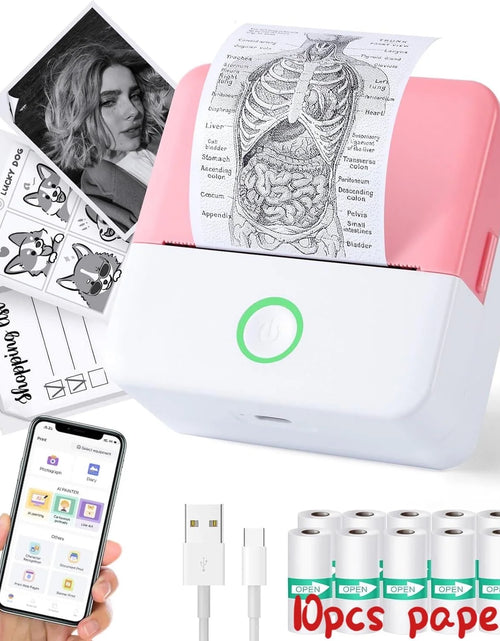 Load image into Gallery viewer, SLOK Thermal Mini Printer, Portable Inkless Bluetooth Sticker Maker with 10 Rolls Paper, Pink
