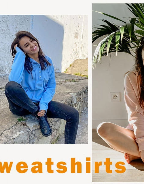 Load image into Gallery viewer, Half Boutton Womens Hoodies Drawstring Hooded Sweatshirts for Woman with Pocket
