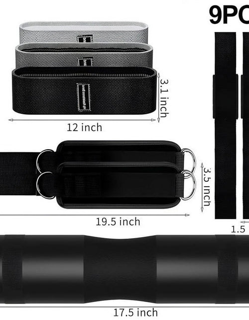 Load image into Gallery viewer, 9 Pcs Barbell Pad Set, Barbell Squat Pad for Hip Thrusts, Lunges, Leg Day with 2 Gym Ankle Straps, 3 Hip Resistance Bands, 2 Lifting Strap, Barbell Pad and Carry Bag, Black
